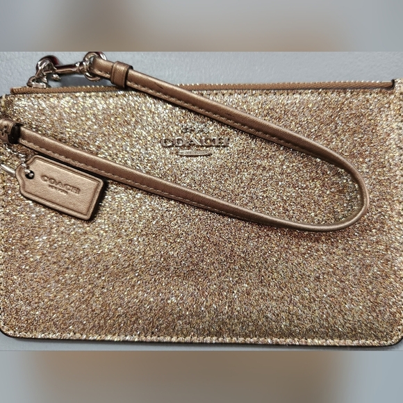 Coach Gold Glitter Womens Wristlet Clutch With Hangtag Pristine - Picture 5 of 9
